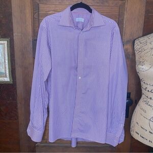 Eton Contemporary Button Front Dress Shirt Purple White Mini Check Size 43 17
